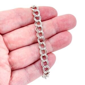 Vintage Italy QGI Sterling Silver 925 Double Curb Link Bracelet 8"